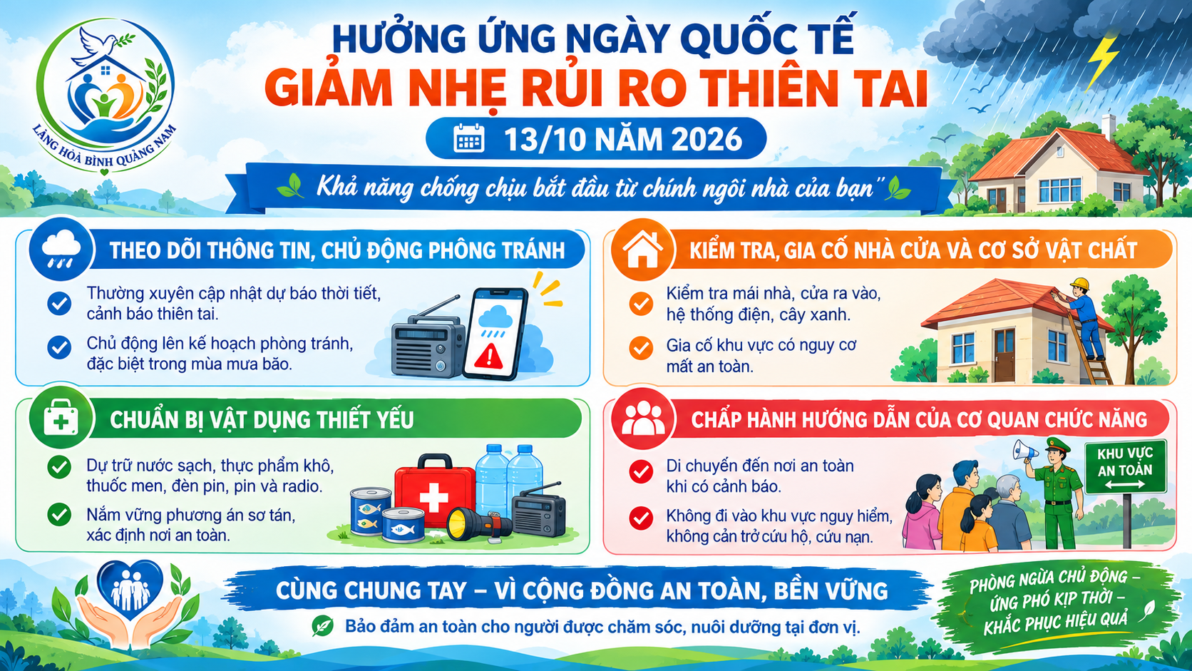 Làng Hòa Bình Quảng Nam tích cực hưởng ứng Ngày Quốc tế Giảm nhẹ rủi ro thiên tai 13/10 năm 2026!